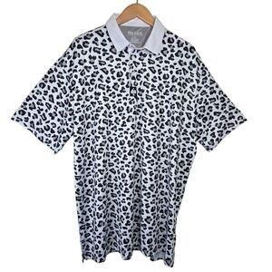 Pins‎ & Aces Mens White Leopard Print Performance Golf Polo Shirt XXXL Bold Logo